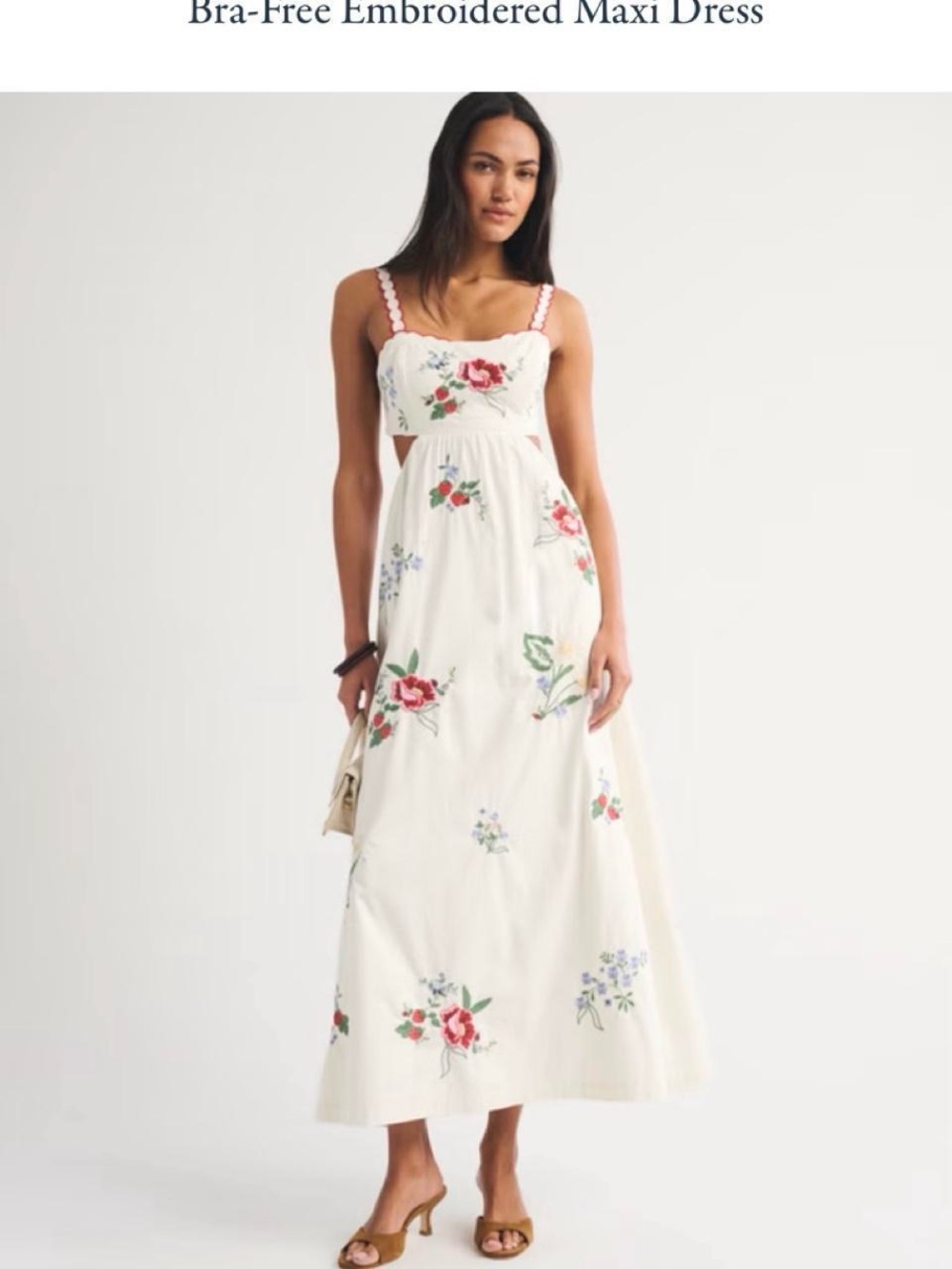 Abercrombie & Fitch White Maxi Dress with Red & Green Floral Embroidery